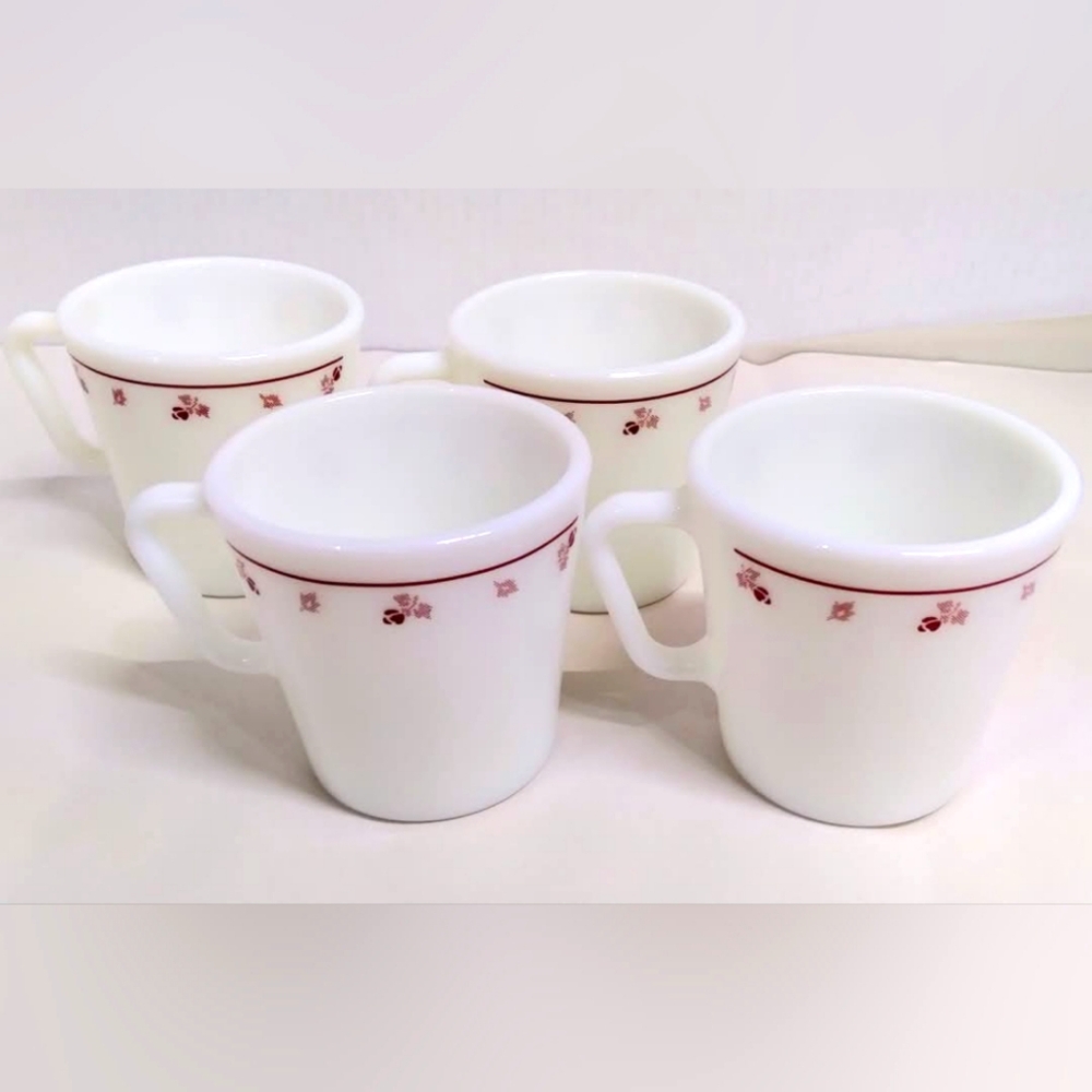 Vintage Pyrex Floral White Mugs Set
